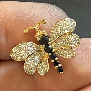 Sterling Silver 925 Gold Plated Genuine Sapphire Butterfly Pin